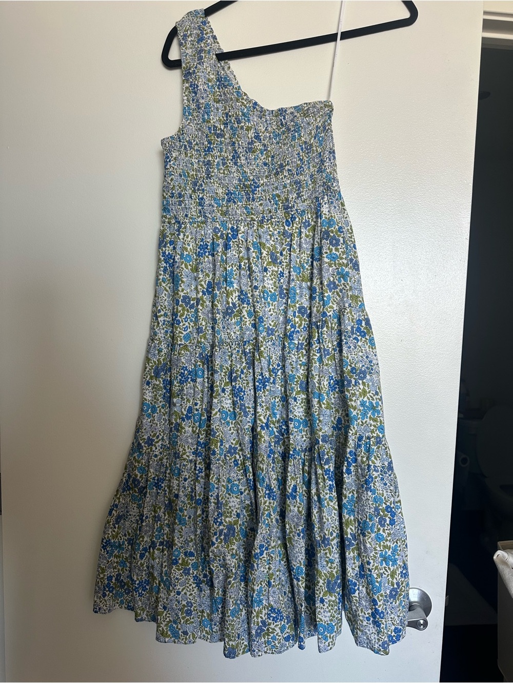 Blue Floral One-Shoulder Sundress